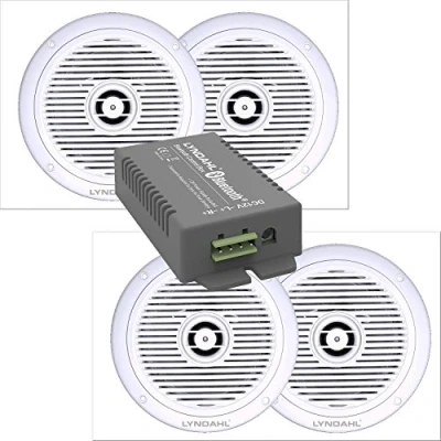 Abbildung von Lyndahl Lautsprecher Set, Bluetooth Verstärker 4 Kanal AMP4X15BT und 2 Wege Einbaulautsprecher CS180IP mit oder Deckenlautsprecher für Feuchträume Badezimmer Lautsprechern