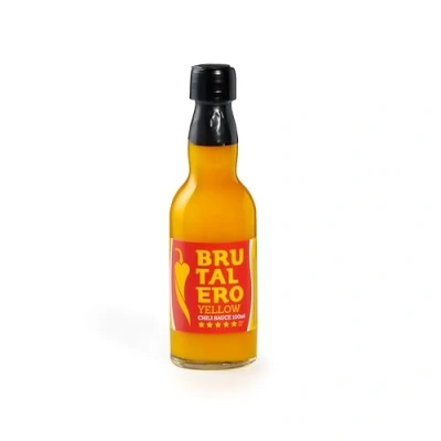 Abbildung von I LOVE SPICY Brutalero Yellow 100 ml Fermentierte Scharfe Chilisoße (Trinidad Scorpion und Fatalii Chili Pfeffer 80%) Louisiana Stil, Schärfe 5/5