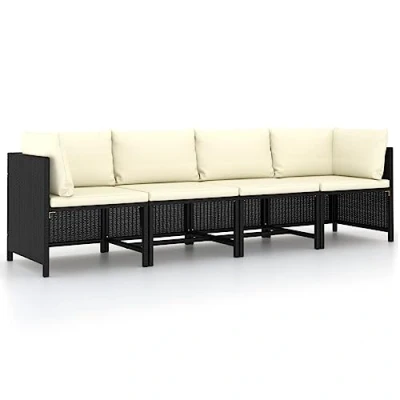 Abbildung von vidaXL Gartensofa 4 Sitzer mit Auflagen Lounge Sofa Couch Sitzgruppe Ecksofa Mittelsofa Sitzgarnitur Gartenset Schwarz Poly Rattan