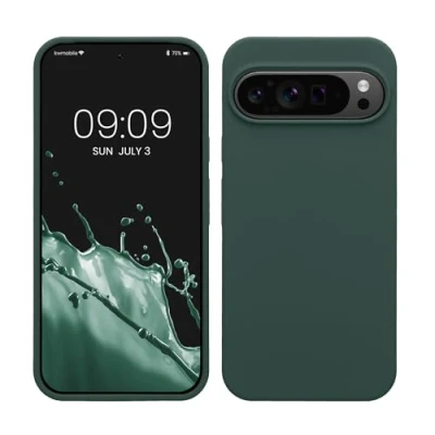 Abbildung von kwmobile Hülle kompatibel mit Google Pixel 9 Pro XL Silikon Handy Case Handyhülle weiche Oberfläche kabelloses Laden Moosgrün