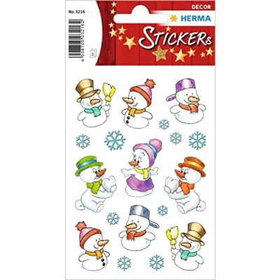 Abbildung von HERMA 3216 Aufkleber Schneemann klein, 27 Stück, Weihnachten Sticker mit Schneeflocken Motiv, Kinder Etiketten für Weihnachtsdeko Geschenke Adventskalender Winter Dekoration Scrapbooking DIY Basteln