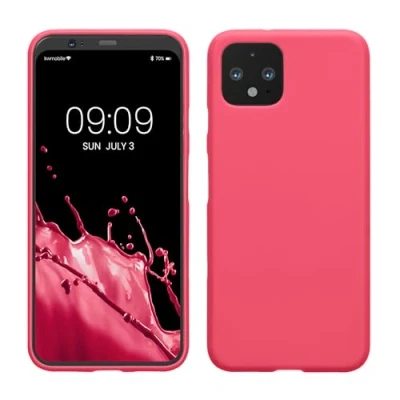 Abbildung von kwmobile Hülle kompatibel mit Google Pixel 4 weiches TPU Silikon Case Cover geeignet für kabelloses Laden Neon Pink