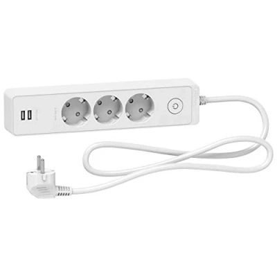 Abbildung von Schneider Electric ST943U1W Steckdosenleiste mit 3 Steckdosen und 2 USB, Kabel 1,5 m, Weiß