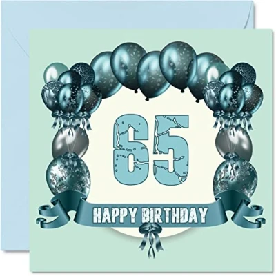 Abbildung von Lustige Geburtstagskarte zum 65. Geburtstag für Männer Geburtstagsballons Happy Birthday Karte Vater, Tante, Onkel, Nanny, Cousin, Großvater, Großmutter, Oma, 145 mm x Grußkarten,