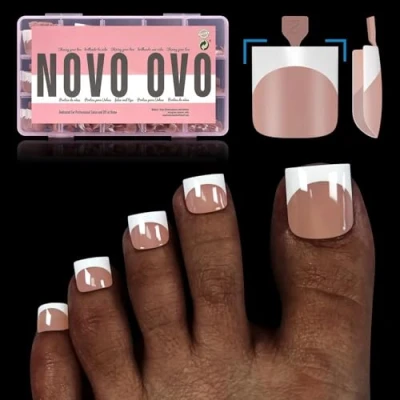 Abbildung von NOVO OVO Scharfes Quadrat fußnägel zum aufkleben, BROWN PINK Artificial toe nail tips, fussnägel kleben, künstliche zehennägel, fuß nägel x 15 Größen 240 Stück