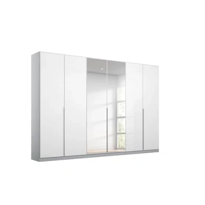 Abbildung von Rauch Möbel Alabama Drehtürenschrank Schrank Kleiderschrank Weiss Hochglanz, Seidengrau mit Spiegel, 6 türig, Inklusive Zubehörpaket Basic, 3 Kleiderstangen, Einlegeböden, BxHxT 271x229x54 cm