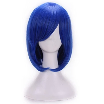 Abbildung von Cosplay Perücke Blau 32cm Kunsthaar Kurzhaar kurze Bob fuer Party Kostüm Gerade