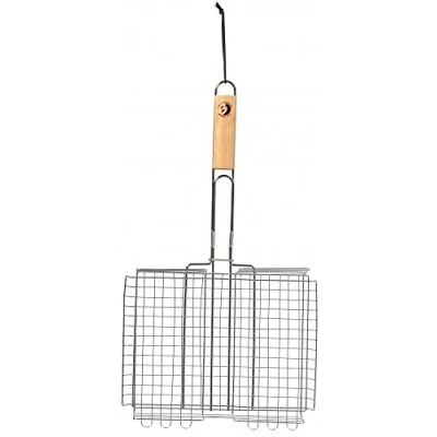 Abbildung von BEST SPORTING Grillkorb mit Holzgriff I 31 x 24 6 cm verstellbar Grillgutwender rechteckig Edelstahl langem Griff Grillhalter Gemüse Grillgitter
