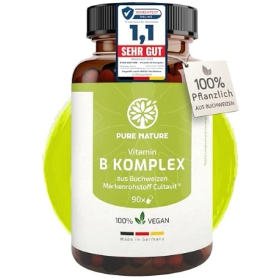 Abbildung von Vitamin B Komplex hochdosiert rein aus Buchweizen I 1000 mg Tagesdosis 8in1 Vitamine 90 Kapseln Höchste Bioverfügbarkeit Alle Mit B12 OHNE Zusätze