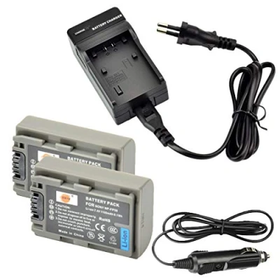 Abbildung von DSTE®（2 Pack）Ersatz Batterie und DC04E Reise Ladegerät Compatible für Sony NP FP50 DCR 30 DVD103 DVD105 DVD105E DVD202E DVD203 DVD203E DVD205 DVD205E DVD304E Kamera