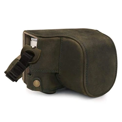 Abbildung von MegaGear MG1698 Ever Ready Kameratasche aus echtem Leder, kompatibel mit Leica D Lux 7, Khaki Green