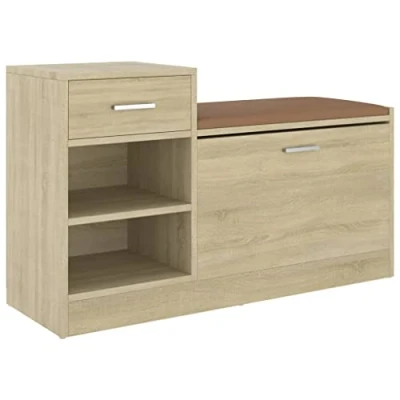 Abbildung von vidaXL Schuhbank Schuhschrank Sitzbank Schuhablage Schuhregal Schuhaufbewahrung Schuhständer Schuhkipper Sonoma Eiche 94,5x31x57cm Holzwerkstoff