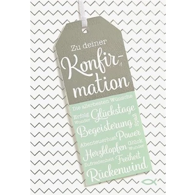Abbildung von Perleberg Karte zur Konfirmation Lifestyle Collection Glückwunschkarte mit beschriftetem Anhänger Konfirmationskarte farblich passendem Umschlag in 11,6 x 16,6 cm