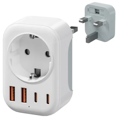 Abbildung von Bigfish Adapter England Deutschland Stecker mit 2 USB C &amp; A(3.4A), UK Adapter, Steckdosenadapter England, Reiseadapter Typ G für EU zu England/Schottland/Irland/Dubai/Maldives