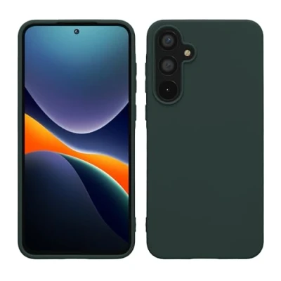 Abbildung von kwmobile Hülle kompatibel mit Samsung Galaxy A55 5G weiches TPU Silikon Case Cover geeignet für kabelloses Laden Moosgrün