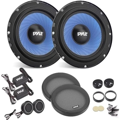 Abbildung von Pyle Auto Lautsprecher Set 15,2 cm x 20,3 cm, 3 Wege Boxen, 360W, 91 dB, Einbaulautsprecher mit ASV Spule, Autolautsprecher Piezo Hochtöner ¾, Komplettset Installationszubehör