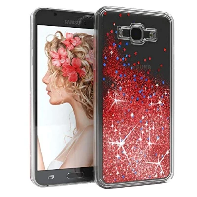 Abbildung von EAZY CASE Hülle kompatibel mit Samsung Galaxy J5 (2016) Schutzhülle Flüssig Glitzer, Handyhülle, Schutzhülle, Back Cover Glitter Flüssigkeit, aus TPU/Silikon, Transparent/Durchsichtig, Rot