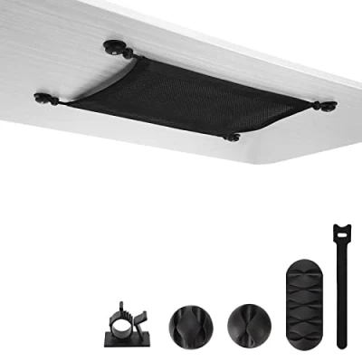 Abbildung von WurdeWindig Flexible kabelnetz Schreibtisch für unterbau,kabelkanal Netz,40 * 28cm Schwarz offene Kabelmanagement aufbewahrung alle Kabel verstecken.