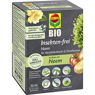 Abbildung von Compo Bio Insekten frei Neem, Bekämpfung von Schädlingen (u.a. Buchsbaumzünsler) an Zierpflanzen, Kartoffeln, Gemüse und Kräutern, 30 ml, 120m²