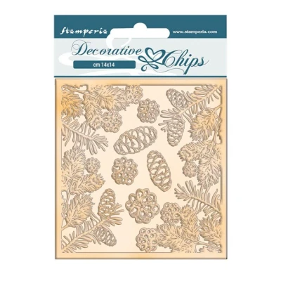 Abbildung von Stamperia SCB102 Dekorative Chips 14x14 cm Romantic Christmas tannenzapfen, Mehrfarbig,