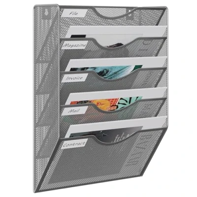 Abbildung von EasyPAG 5 Fächer Metall A4 Zeitschriftenhalter Wand Zeitschriften Wandhalter Aktenablage Dokumentenhalter Hängend Magazin Organizer Flyerhalter Prospektspender,Silber