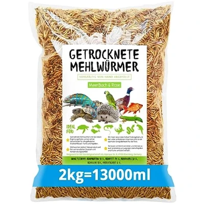 Abbildung von Meerbach &amp; Rose Mehlwürmer getrocknet, 2kg (entspricht 13 Litern) getrocknete Mehlwürmer, proteinreicher Snack für Wildvögel, Fische, Reptilien und Nager