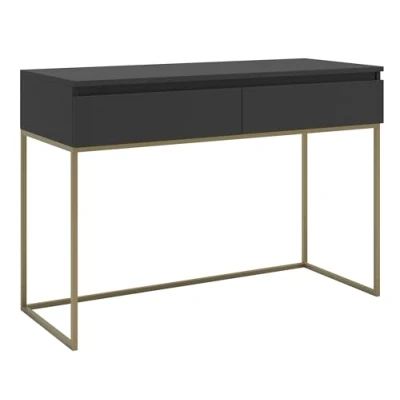 Abbildung von Selsey Schreibtisch Computertisch Bürotisch Mit 2 Schubladen Metallrahmen 120 x 50 80 cm Schwarz Goldenen Beinen