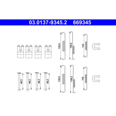 Abbildung von ATE 03.0137 9345.2 Zubehörsatz, Bremsbacken TOYOTA: HILUX 3 Pick up, Fortuner I