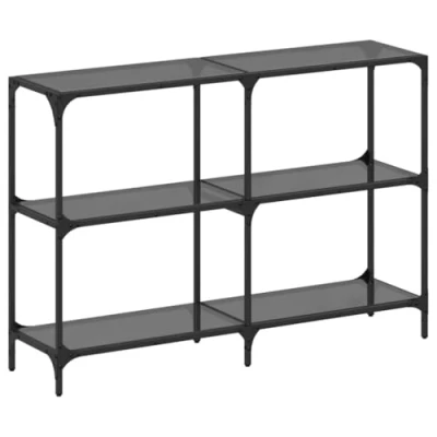 Abbildung von vidaXL Konsolentisch mit Glasplatte, Flurtisch Edelstahlgestell, Beistelltisch für Wohnzimmer Flur, Sofatisch Sideboard, Schwarz Stahl