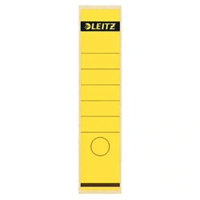 Abbildung von Leitz Rückenschild selbstklebend für Standard und Hartpappe Ordner, 100 Stück, 80 mm Rückenbreite, Langes breites Format, 62 x 285 mm, Papier, gelb, 16401015
