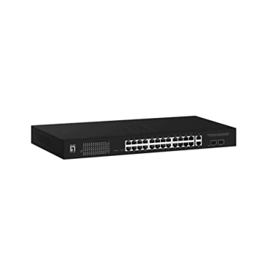 Abbildung von LevelOne GEP 2841 28 Port Web Smart Gigabit PoE Switch, 2 x Uplink SFP, RJ45, 24 Ausgänge, 375W Power Budget