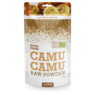 Abbildung von Bio Camu Pulver liefert natürliches Vitamin C. Mit ca. 100mg C pro 1g