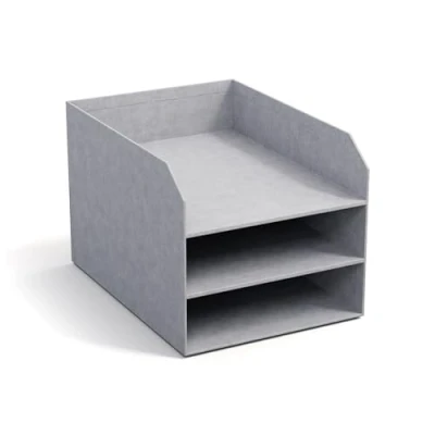 Abbildung von Bigso Box of Sweden TREY 3 stufige Briefablage praktische Ablagefläche für Briefe, Dokumente in DIN A4 Format Ordnungssystem aus Faserplatte mit Papier Leinenoptik hellgrau