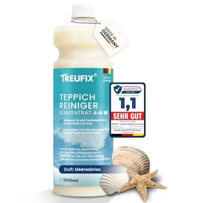 Abbildung von Treufix Teppichreiniger &amp; Polsterreiniger Konzentrat für alle Teppichböden und Polster Effektives Teppich Reinigungsmittel 1L Geeignet Waschsauger Nasssauger Meeresbrise