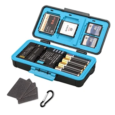 Abbildung von LYNCA Kamera Batteriefach, Speicherkarten Hartschalen Schutzhülle Professionelle wasserfeste Anti Schock Kompaktkamera Batteriekarten Aufbewahrungsbox für 3 Kamerabatterien+3 XQD/3 CF+ 6 SD Karten B