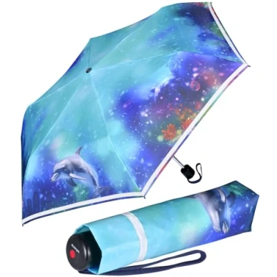 Abbildung von Knirps® Taschenregenschirm Kinderschirm 4Kids reflective mit Delfinen, für Sicherheit auf dem Schulweg