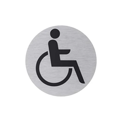 Abbildung von Metafranc Klebeschild Symbol: Rollstuhlfahrer Ø 75 mm Aus Aluminium In moderner Edelstahl Optik Selbstklebende Rückseite / Beschilderung Infoschild Behindertengerecht 507220