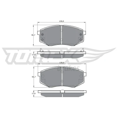 Abbildung von TOMEX brakes TX 17 08 Bremsbelagsatz Vorderachse mit akustischer Verschleißwarnung HYUNDAI: ix35, ix20, SONATA 6, KIA: SOUL 2, Optima / K5 Limousine