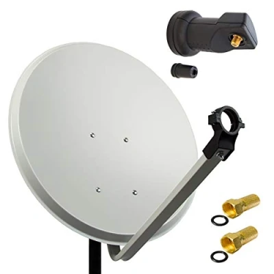 Abbildung von PremiumX Satelliten Komplettanlage 60cm Satellitenschüssel Aluminium Hellgrau Satellitenantenne SAT Single LNB 2X F Stecker