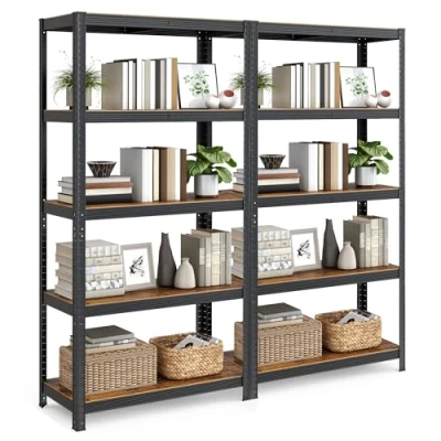 Abbildung von SONGMICS Standregal, 2er Set, Bücherregal, Lagerregal, 5 Ablagen, Küchenregal, Regal, 40 x 90 180 cm, bis 875 kg belastbar, verstellbare Industrie Design, vintagebraun schwarz GLR040B12