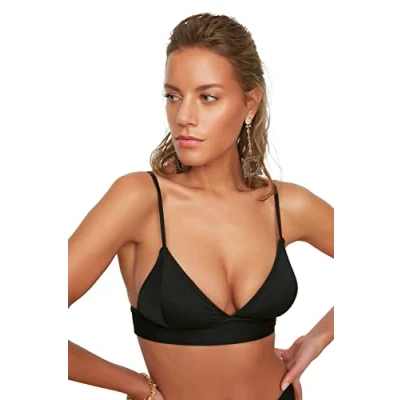 Abbildung von TRENDYOL Damen Strukturiertes Dreieck Bikini Top Contemporary, Schwarz, 36