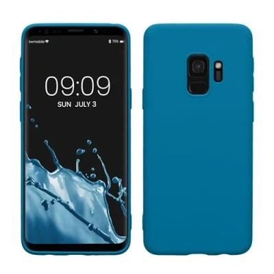 Abbildung von kwmobile Hülle kompatibel mit Samsung Galaxy S9 weiches TPU Silikon Case Cover geeignet für kabelloses Laden Karibikblau