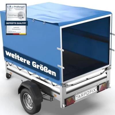 Abbildung von Tarpofix® Schutzplane Hochplanen inkl. Planenseil für Anhänger ab 750 kg, verstärkte Anhängerplane Abdeckplane u.a. passend diverse Brenderup PKW Modelle