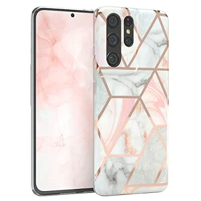 Abbildung von EAZY CASE Handyhülle Silikon mit Kameraschutz kompatibel Samsung Galaxy S21 Ultra 5G, im Marmor Design, Motiv Hülle, dünn, Slimcover, Silikonhülle, Backcover, Rosé Gold