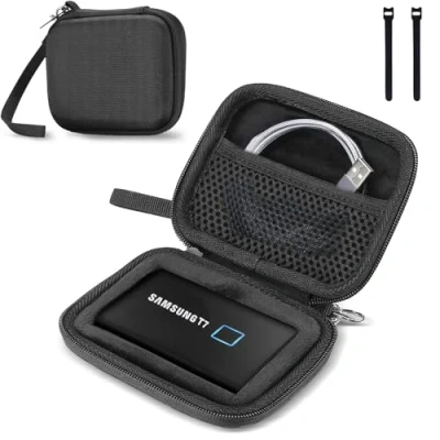 Abbildung von ProCase Festplatten Tasche für Samsung T7/ T7 Touch Portable SSD (500GB/1TB/2TB) Stoßfest Hart Hülle Organizer Tragbar Externe Festplattentaschen Schwarz