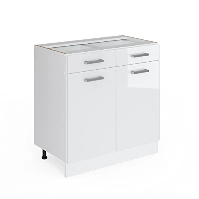 Abbildung von Vicco Unterschrank R Line, Weiß Hochglanz/Weiß, 80 cm mit Schubladen und Türen, ohne Arbeitsplatte