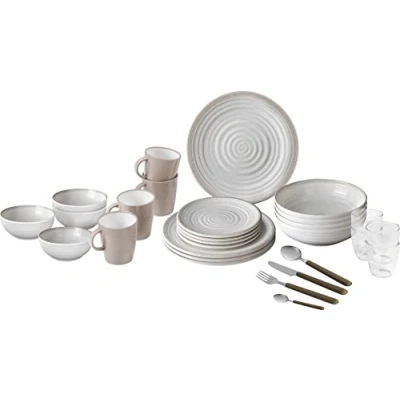 Abbildung von BRUNNER 0830150N.C4P Set Teller, Becher, Schüsseln, bruchsichere Tassen aus Melamin Stonetouch, 40 Stück, All Inclusive VIP Savana
