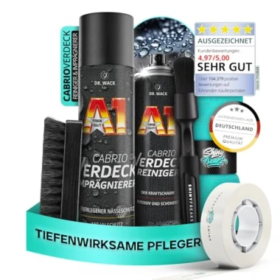 Abbildung von Dr. Wack A1 Cabrio Verdeck Reiniger + Imprägnierer je 400 ml Premium Reinigungs &amp; Imprägnierspray Für alle Verdeckarten I eine intensive Reinigung schonende Pflege 9 teilig
