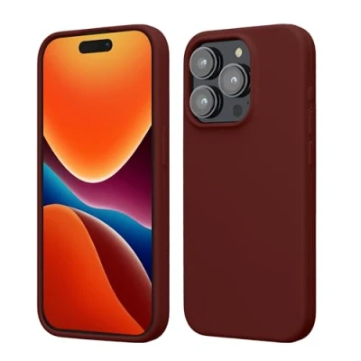 Abbildung von kwmobile Hülle für das iPhone 15 Pro Silikon Handy Case stoßfeste Handyhülle mit weicher Oberfläche Tawny Red