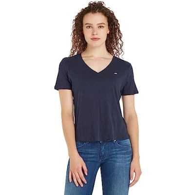 Abbildung von Tommy Jeans TJW SLIM SOFT V NECK TEE Top, Damen, Größe: XS, Twilight navy